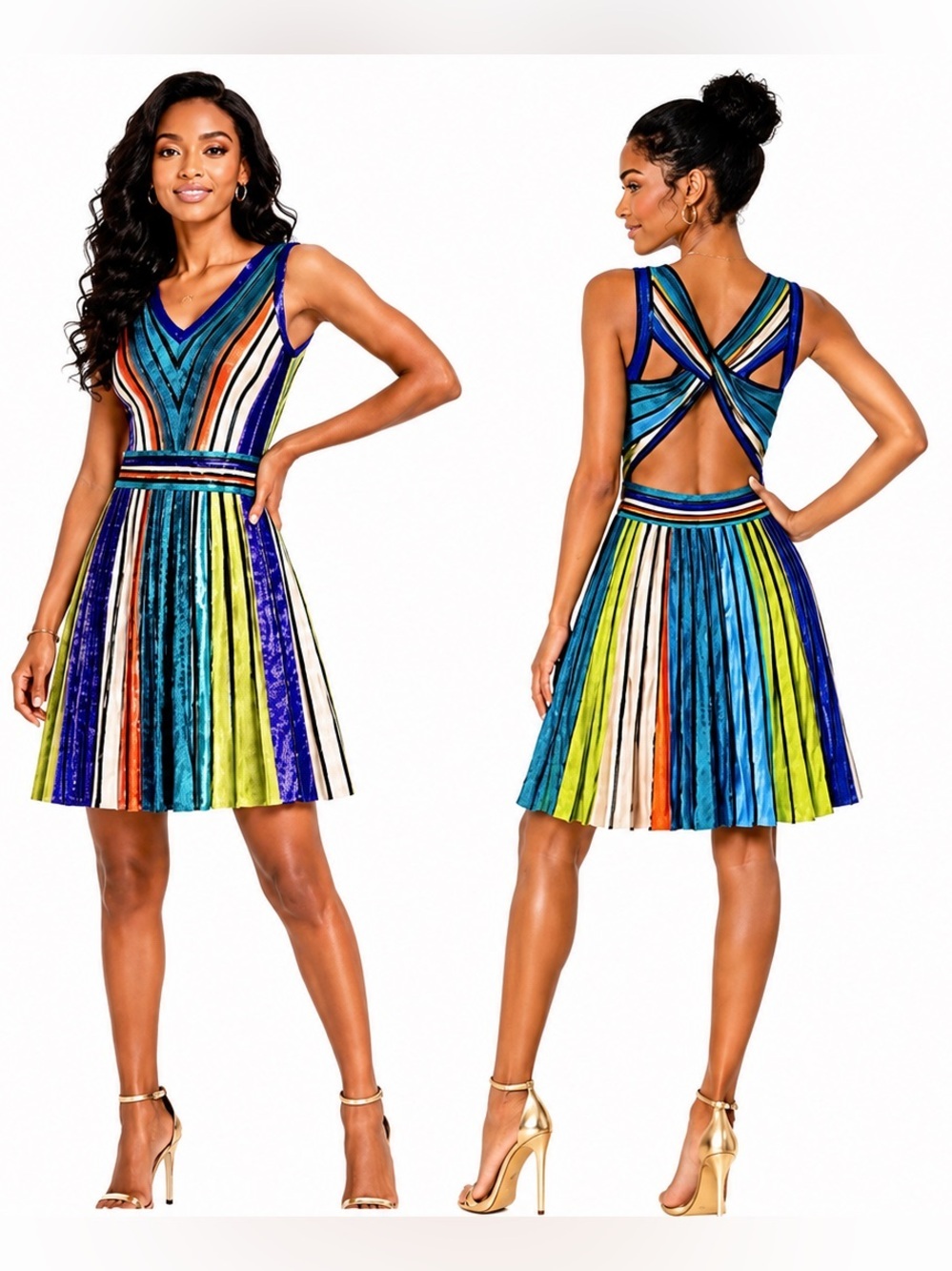 Missoni Multi Color Lurex Rib Knit Fit & Flare Dress Butterfly Crossed Back XS